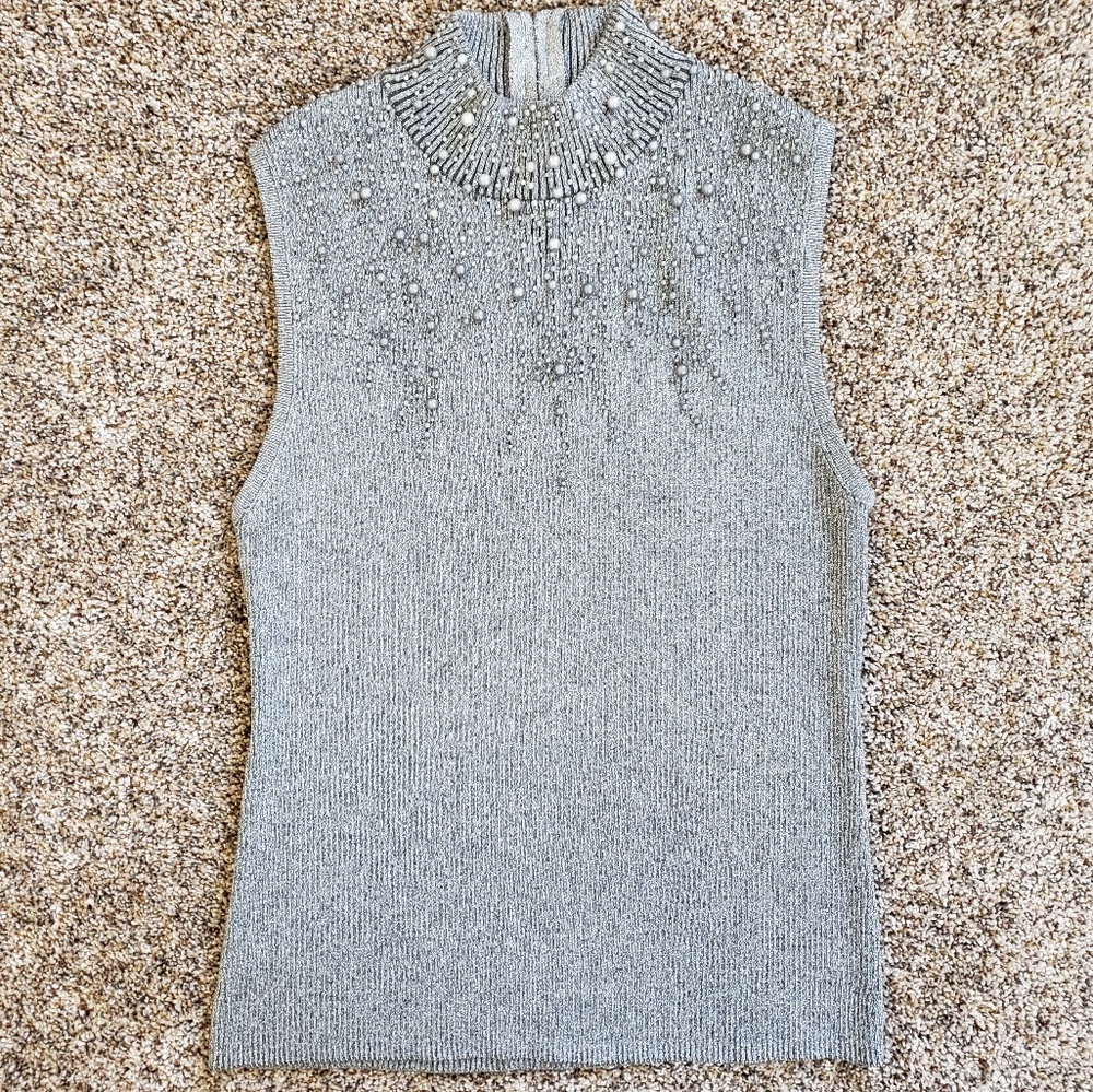 Lauren Michelle Silver Sleveless Embellished Top